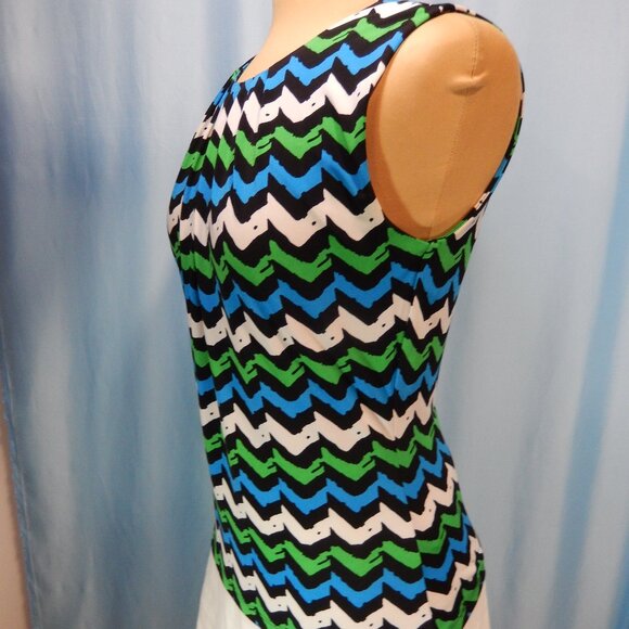 Calvin Klein Green/Blue/White/Black Pleated Neck Sleeveless Career Top Small EUC - Picture 2 of 12